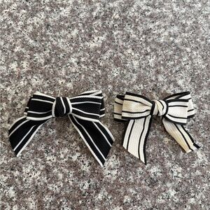 Striped Black and Cream Bow Hair Clips